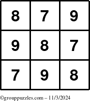 The grouppuzzles.com Answer grid for the TicTac-789 puzzle for Sunday November 3, 2024