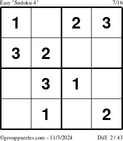 The grouppuzzles.com Easy Sudoku-4 puzzle for Sunday November 3, 2024