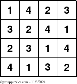 The grouppuzzles.com Answer grid for the Sudoku-4 puzzle for Sunday November 3, 2024