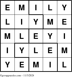 The grouppuzzles.com Answer grid for the Emily puzzle for Sunday November 3, 2024