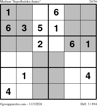 The grouppuzzles.com Medium SuperSudoku-Junior puzzle for Sunday November 3, 2024