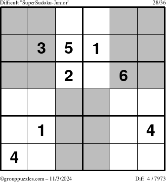 The grouppuzzles.com Difficult SuperSudoku-Junior puzzle for Sunday November 3, 2024