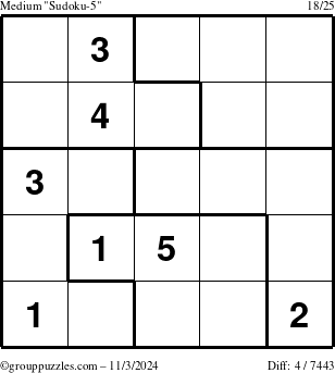 The grouppuzzles.com Medium Sudoku-5 puzzle for Sunday November 3, 2024