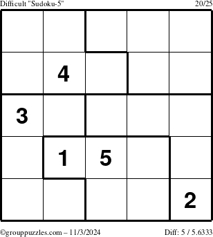 The grouppuzzles.com Difficult Sudoku-5 puzzle for Sunday November 3, 2024