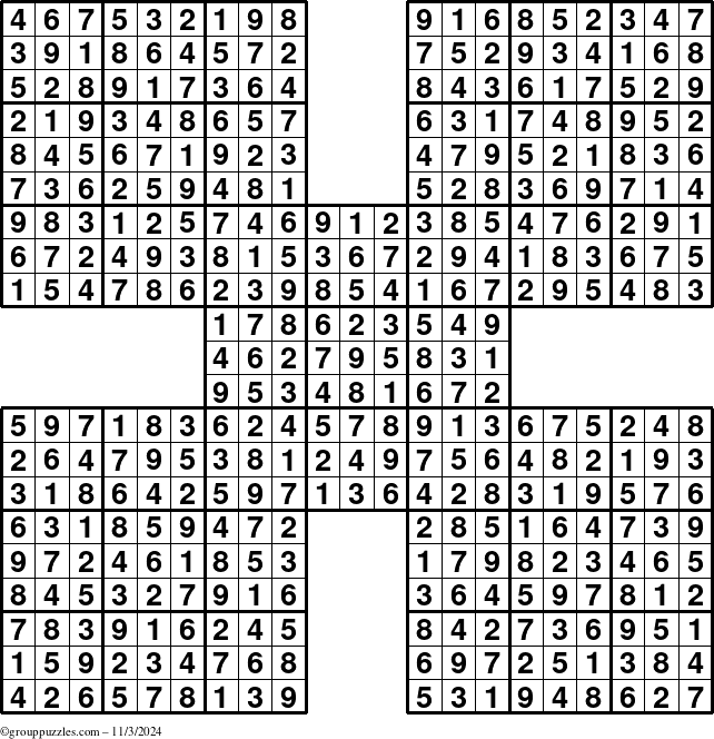 The grouppuzzles.com Answer grid for the Sudoku-by5 puzzle for Sunday November 3, 2024