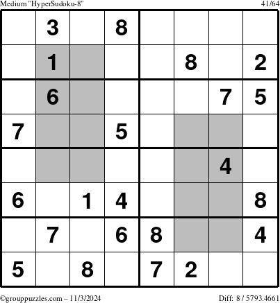 The grouppuzzles.com Medium HyperSudoku-8 puzzle for Sunday November 3, 2024