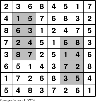 The grouppuzzles.com Answer grid for the HyperSudoku-8 puzzle for Sunday November 3, 2024