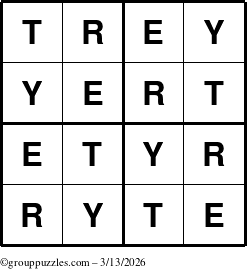 The grouppuzzles.com Answer grid for the Trey puzzle for Friday March 13, 2026