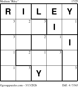 The grouppuzzles.com Medium Riley puzzle for Friday March 13, 2026 with the first 3 steps marked