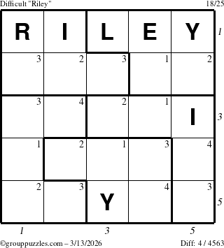 The grouppuzzles.com Difficult Riley puzzle for Friday March 13, 2026 with all 4 steps marked