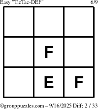 The grouppuzzles.com Easy TicTac-DEF puzzle for Tuesday September 16, 2025
