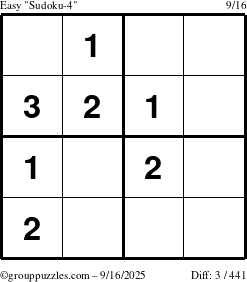 The grouppuzzles.com Easy Sudoku-4 puzzle for Tuesday September 16, 2025