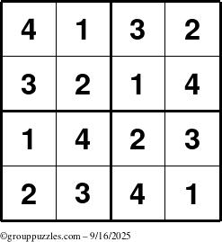 The grouppuzzles.com Answer grid for the Sudoku-4 puzzle for Tuesday September 16, 2025