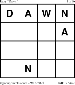 The grouppuzzles.com Easy Dawn puzzle for Tuesday September 16, 2025