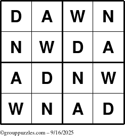 The grouppuzzles.com Answer grid for the Dawn puzzle for Tuesday September 16, 2025