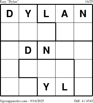 The grouppuzzles.com Easy Dylan puzzle for Tuesday September 16, 2025