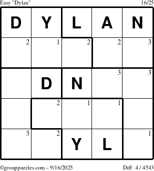 The grouppuzzles.com Easy Dylan puzzle for Tuesday September 16, 2025 with the first 3 steps marked