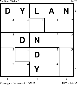 The grouppuzzles.com Medium Dylan puzzle for Tuesday September 16, 2025 with all 4 steps marked