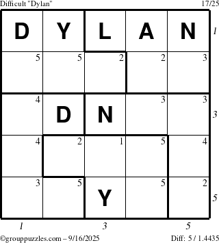 The grouppuzzles.com Difficult Dylan puzzle for Tuesday September 16, 2025 with all 5 steps marked