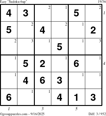 The grouppuzzles.com Easy Sudoku-6up puzzle for Tuesday September 16, 2025 with all 3 steps marked
