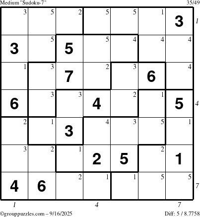 The grouppuzzles.com Medium Sudoku-7 puzzle for Tuesday September 16, 2025 with all 5 steps marked