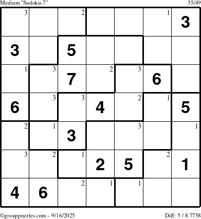 The grouppuzzles.com Medium Sudoku-7 puzzle for Tuesday September 16, 2025 with the first 3 steps marked