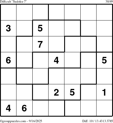 The grouppuzzles.com Difficult Sudoku-7 puzzle for Tuesday September 16, 2025