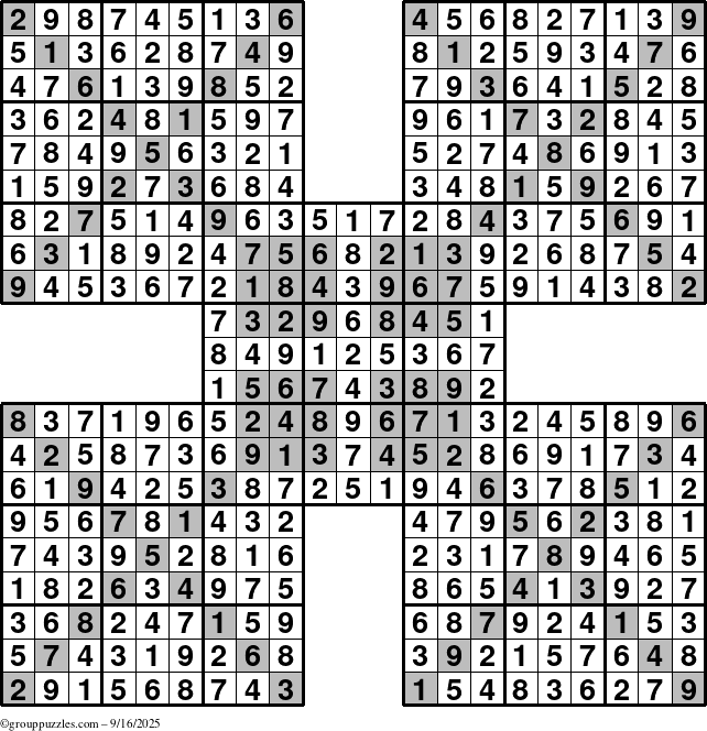 The grouppuzzles.com Answer grid for the HyperSudoku-Xtreme puzzle for Tuesday September 16, 2025