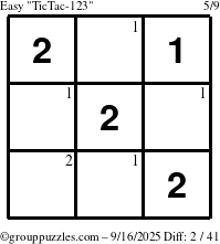 The grouppuzzles.com Easy TicTac-123 puzzle for Tuesday September 16, 2025 with the first 2 steps marked