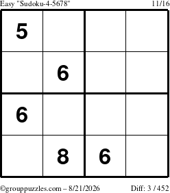 The grouppuzzles.com Easy Sudoku-4-5678 puzzle for Friday August 21, 2026