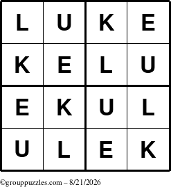 The grouppuzzles.com Answer grid for the Luke puzzle for Friday August 21, 2026