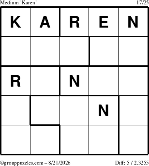 The grouppuzzles.com Medium Karen puzzle for Friday August 21, 2026