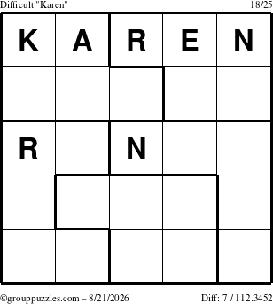 The grouppuzzles.com Difficult Karen puzzle for Friday August 21, 2026