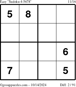 The grouppuzzles.com Easy Sudoku-4-5678 puzzle for Monday October 14, 2024