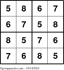 The grouppuzzles.com Answer grid for the Sudoku-4-5678 puzzle for Monday October 14, 2024