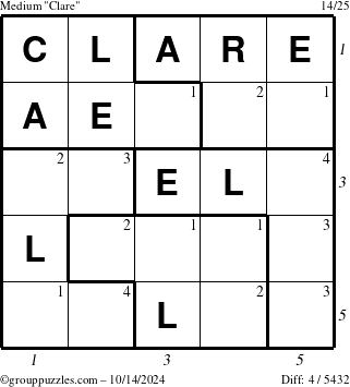 The grouppuzzles.com Medium Clare puzzle for Monday October 14, 2024 with all 4 steps marked