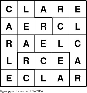 The grouppuzzles.com Answer grid for the Clare puzzle for Monday October 14, 2024