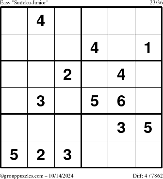 The grouppuzzles.com Easy Sudoku-Junior puzzle for Monday October 14, 2024