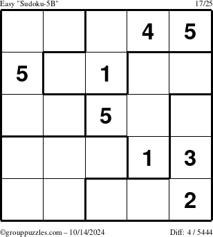 The grouppuzzles.com Easy Sudoku-5B puzzle for Monday October 14, 2024