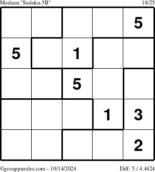 The grouppuzzles.com Medium Sudoku-5B puzzle for Monday October 14, 2024