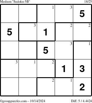 The grouppuzzles.com Medium Sudoku-5B puzzle for Monday October 14, 2024 with the first 3 steps marked