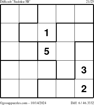 The grouppuzzles.com Difficult Sudoku-5B puzzle for Monday October 14, 2024