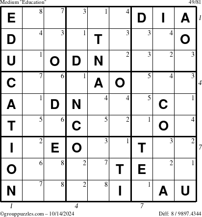 The grouppuzzles.com Medium Education-c1 puzzle for Monday October 14, 2024, suitable for printing, with all 8 steps marked