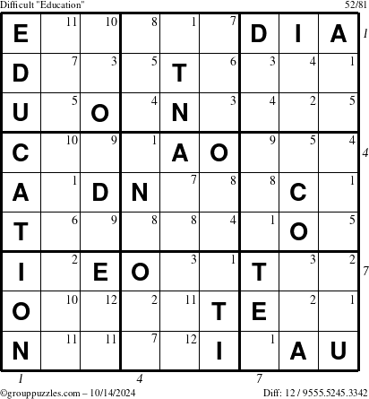 The grouppuzzles.com Difficult Education-c1 puzzle for Monday October 14, 2024 with all 12 steps marked