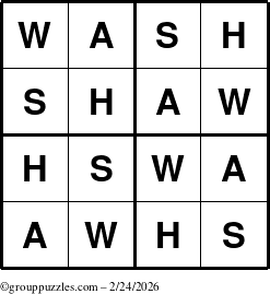 The grouppuzzles.com Answer grid for the Wash puzzle for Tuesday February 24, 2026