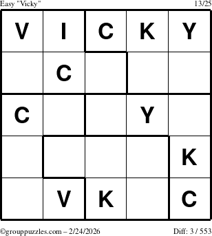 The grouppuzzles.com Easy Vicky puzzle for Tuesday February 24, 2026