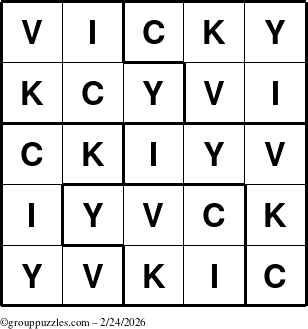 The grouppuzzles.com Answer grid for the Vicky puzzle for Tuesday February 24, 2026