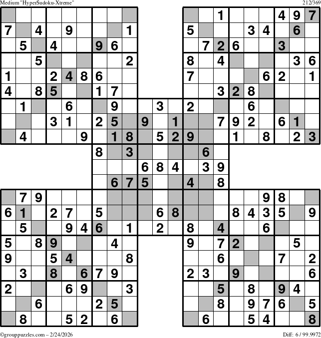 The grouppuzzles.com Medium HyperSudoku-Xtreme puzzle for Tuesday February 24, 2026