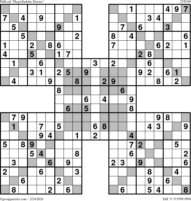 The grouppuzzles.com Difficult HyperSudoku-Xtreme puzzle for Tuesday February 24, 2026