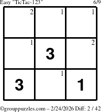 The grouppuzzles.com Easy TicTac-123 puzzle for Tuesday February 24, 2026 with the first 2 steps marked